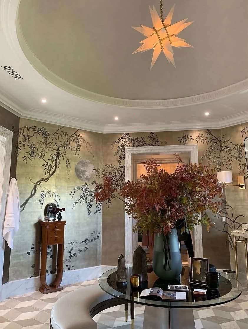 Luxurious foyer with hand-painted mural